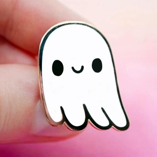 White Cute Ghost Spoopy Enamel Brooch Pin Backpack Hat Bag Collar Lapel Pins Badges Women Mens Fashion Jewelry Accessories