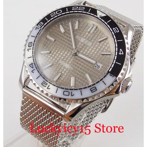 BLIGER Fashion Mechanical Watch Sapphire Glass Steel Band MIYOTA Movement Ceramic Bezel Date Indicator