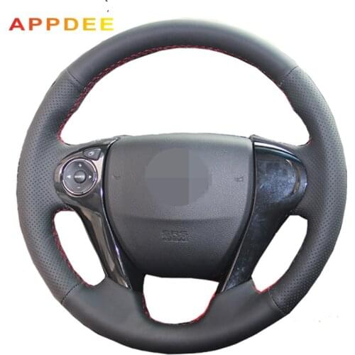 Handsewing Black Artificial Leather Steering Wheel Covers for Honda Accord 9 Odyssey Crosstour 2014-2015
