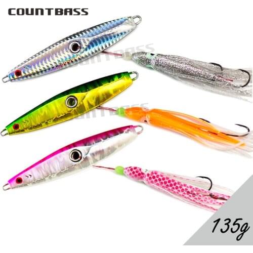 Countbass 3PCS 135g 4.8oz Inchiku jig with octopus assist hook, Salty Rubber Jigging lures fishing, Lead Bottom Ship Snapper
