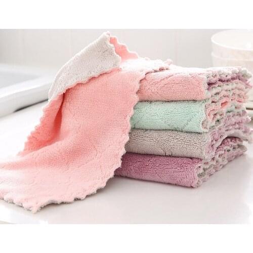 Cheaper Double-layer Absorbent Microfiber Kitchen Dish Cloth Non-stick Oil Household Cleaning Wiping Towel Kichen Tool