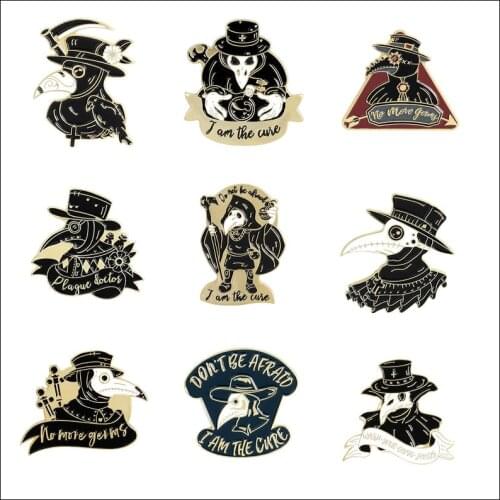 Retro Punk Style Crow Plague Doctor Metallic Enamel Brooch Fashion Exaggerated Classic Bird Badge Lapel Sweater Accessories Gift