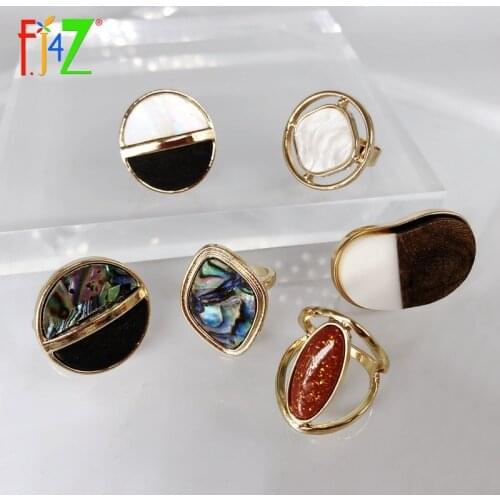 F.J4Z New Geometric Rings Fashion Minimalist Jewelry Abalone Shell Finger Rings Noval Big Wood Fingers Accessories Dropship