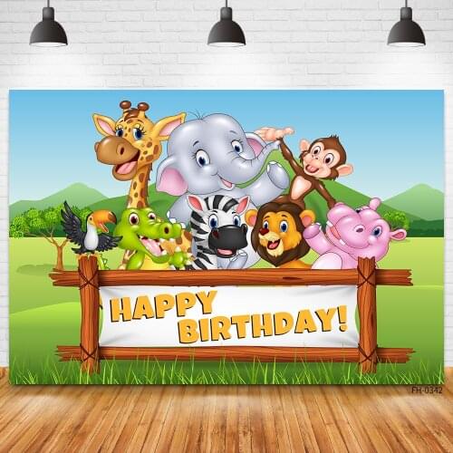 Custom Name Happy Wild Animal Lion Party Backdrop For Boy Girl Birthday Jungle Forest Safari Background Newborn Baby Photography