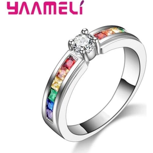 Best Selling Women Trendy Jewelry Rings For Women 925 Sterling Silver Colorful CZ Rings For Wedding Engagaement Party