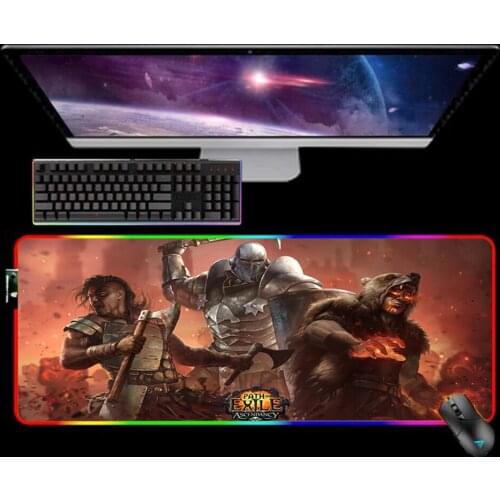 RGB Path of Exile Mouse Pad Gamer 90x40 Mousepad Anime Mause Pad Rubber No-slip with Backlit XXL Tapis De Souris 25X35 Mouse Mat