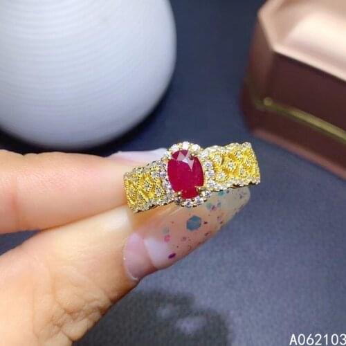 KJJEAXCMY fine jewelry 925 sterling silver inlaid natural ruby Womens new exquisite noble gem ring with box support detection