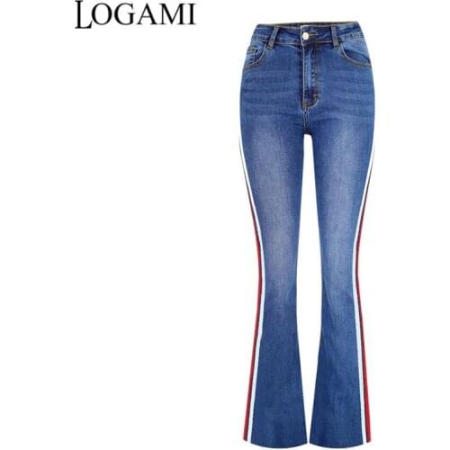 LOGAMI Patchwork Skinny Jeans Woman Casual Denim Flare Pants Women Jeans