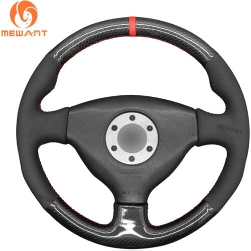 MEWANT Black Suede PU Carbon Fiber Car Steering Wheel Cover Braid for Mitsubishi Lancer Evolution EVO VI 6 1999-2000 V 5 1998