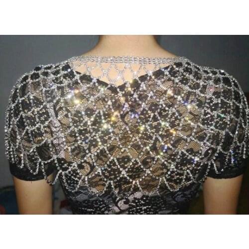 Fashion classic bride shiny Rhinestone Crystal Necklace shoulder chain Cape sling Necklace luxury wedding party body jewelry