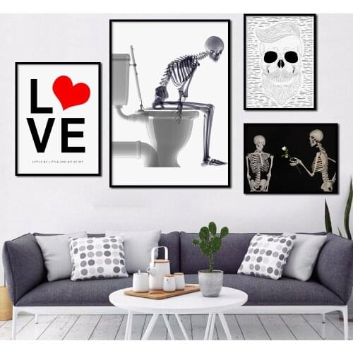 Modular Pictures Home Decoration Canvas Painting Toilet Skeleton Flower Wall Art Printed Letter Nordic Style Poster For Living R