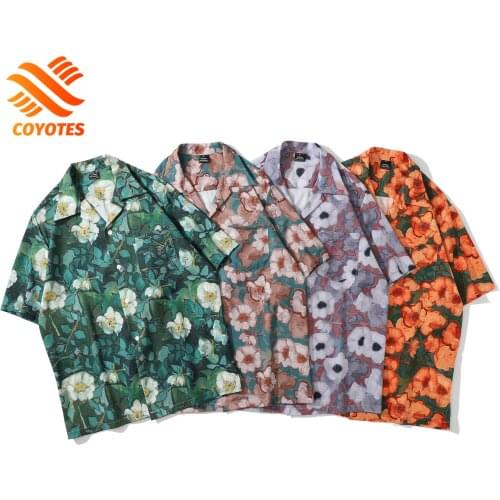 COYOTES Floral Leaf Daisy Couple Shirt Oversized Casual Shirts Men Loose Trend Hawaiian Beach Blouses Harajuku Streetwear