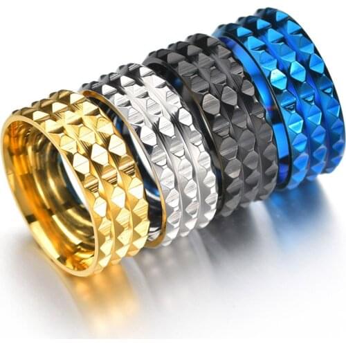 Vintage Gear Band Rings for Men 8mm Wide Fashion Chain Ring Exaggerated Geometry Rotating Metal Ring Domineering Party Jewelry