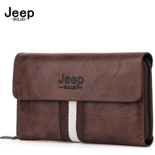 JEEP BULUO Mens Wallet Clutch Bag PU Coin Purse Long Vintage Business Style Mens With Card Slots Handbag Card Bags Soft Key Bag