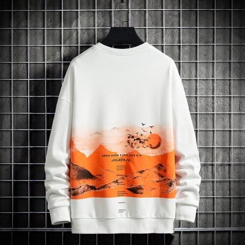 2021 New Autumn Gradient Style Mens Pullover Pullover Mens Trend Printing Round Neck Loose Top for Men