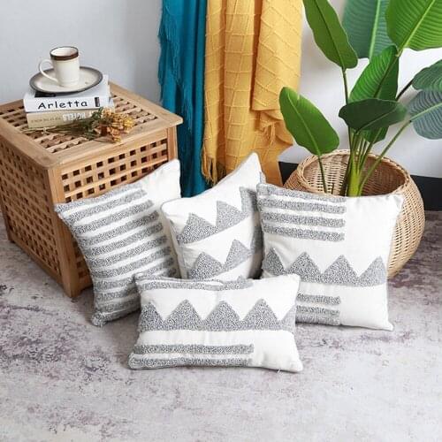 Nordic Style Cushion Cover Embroidery Geometric Gray Decorative Pillows Case Sofa Bed Chair Home Decor Cotton Linen Pillowcase