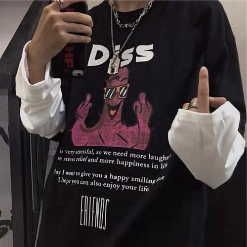 Autumn 2021 new Korean version ins Harajuku style street hip-hop printing loose fake two-piece T-shirt tops for men and women