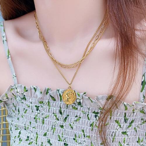 14K Real Gold Plating Necklace Shine Temperament Human Head Necklace Personalized Exquisite Luxury Necklaces Glamour Jewelry