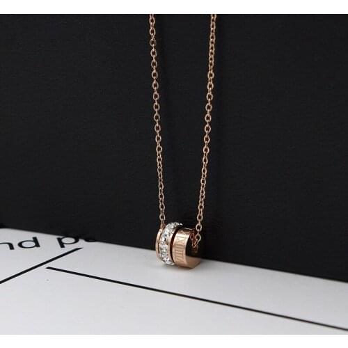 New Roman Digital Round Cake Small Square Crystal Necklace Fashion Wild Ssuper Flash Double Circles Clavicle Necklace Jewelry