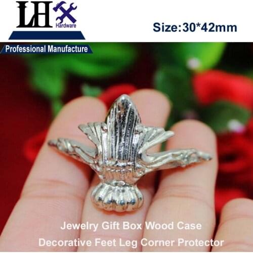P0YP85 4pcs/lot Antique Silver Zinc Alloy Stripes Jewelry Gift Box Wood Case Furniture Decorative Feet Leg Corner Protector