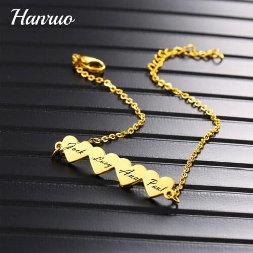 Personalized Family Members Name Bracelet Anniversary Jewelry Stainless Steel Heart Charm Engraved Letter Nameplate Bracelets