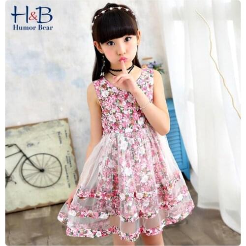 Humor Bear Summer Fashion Girls Sleeveless Floral Dress V-Neck Children Clothes Casual Mesh Princess Dress For Kids 4-12 Years