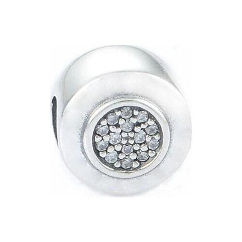 Clear CZ Signature Round Crystal Beads for Charms Bracelets Women DIY Fashion 925 Sterling Silver Charm Beads for Jewelry Making