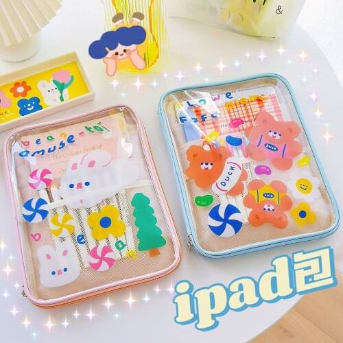 Cute Cartoon Bear Transparent Tablet Case for Ipad 11 10.5 9.7 Inch Liner Bag Shockproof Protective Storage Pouch for Ipad