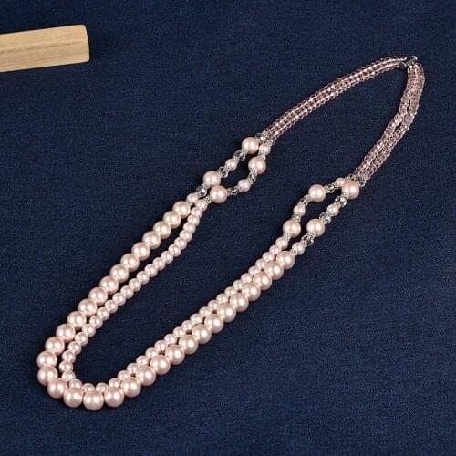 Pink double round cutting pearl and Transparent and opaque Synthesis beads Glass Crystal gem necklace, full of girl feeling