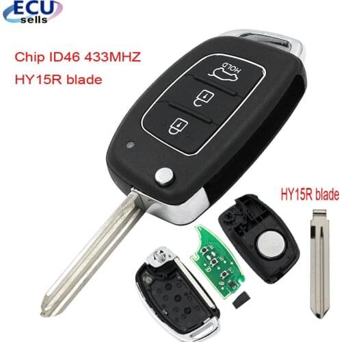 3 Button Flip Folding Remote Key 433Mhz Transponder Chip ID46 HY15R blade For Hyundai New IX35 IX25 IX45 Elantra Santa 2013-2017