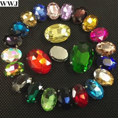 All Sizes All Colors Sew On GLASS Crystals Oval Shape Fancy Stone with Metal Claw Setting 6x8mm~20x30mm Sewing Jewelry Beads