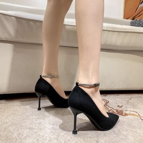 LNDASLY Shoes Woman High Heels Pumps 8.5cm Tacones Pointed Toe Stilettos Sexy Ladies Wedding Shoes Black Heels Big Size