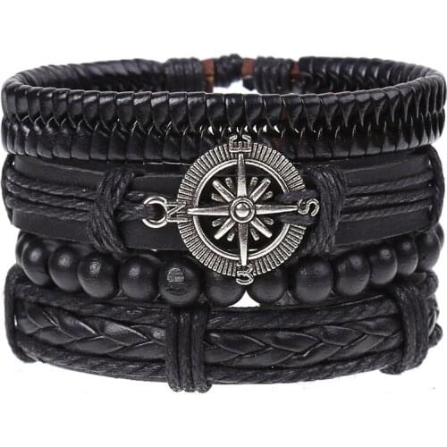 Vintage Multilayer Leather Bracelet Men Fashion Braided Handmade Rope Wrap Bracelets & Bangles Male Gifts Classic Accessories