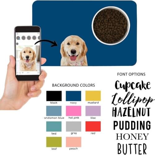 Cute Custom Name Pet Mat PU Waterproof Anti-slip Dog Mat Cat Mat Bowl Plater Pet Placemat Drinking Feeding Personalized Portrait
