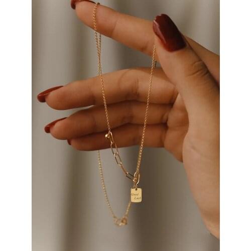 18K Gold Solid Yellow Gold Jewelry(AU750) Women Chain Ins Asymmetric Design Stylish Simplicity All-match Necklace Bracelet