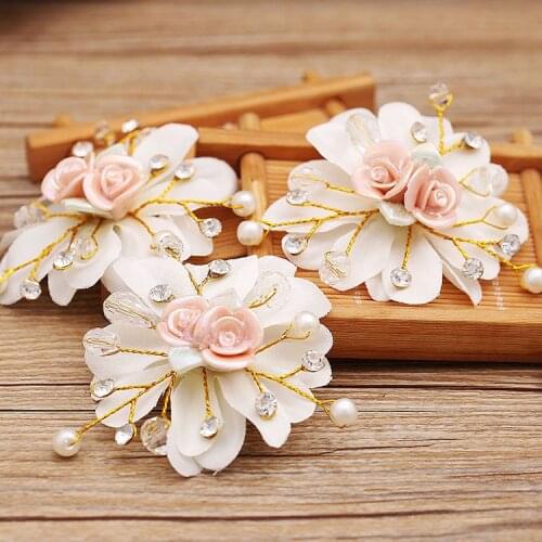 3pcslot clay flower hair clip bride headdress flower hair ornament sweet fresh wedding hair jewelry crown