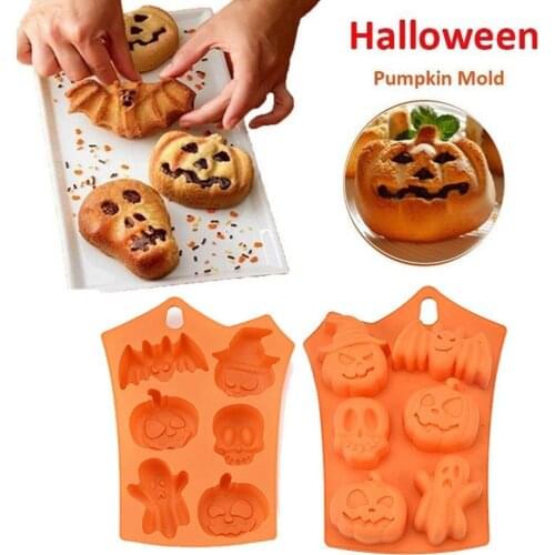 Halloween Mould Cake Chocolate Pumpkin Bat Skull Jelly Mold Mold Mold Soap Ice Baking Fondant Tool Forms Silicone Chocolate L1R3