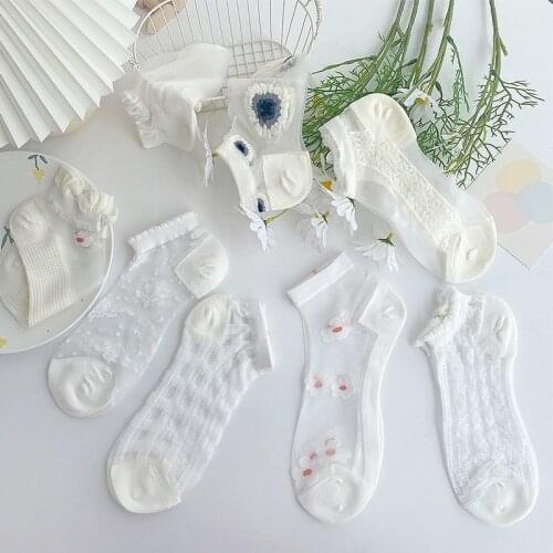 Women Transparent White Socks Lace Socks Summer Thin Socks Womens Breathable Short Jk Socks Anti-hook Silk Ins Tide Socks