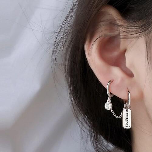 1 PC Double Ear Hole Hoop Earring Oval-shaped Link Chian Zircon Earring For Women Party Jewelry Wholesale S-E1057