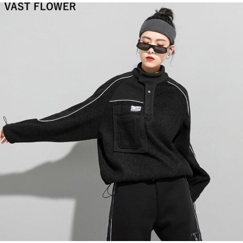 Black Pocket Drawstring Sweatshirt Women Long Sleeve Pullover Loose Casual Sweatshirt Fashion Clothes New Autumn Winter 2021