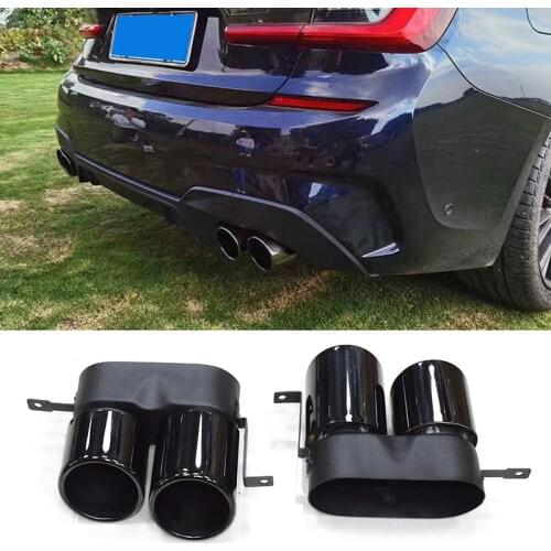 One Pair 304 Stainless Steel Exhaust Tip Muffler Tips For BMW G20 G28 3 Series 2017-2021 Four Out Black Tailpipe Nozzle
