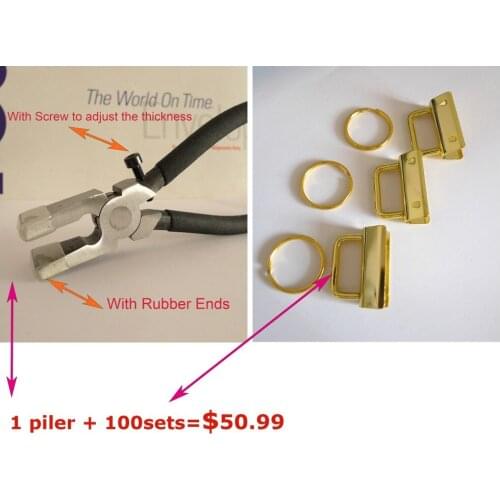1 Plier + 100sets 1" 25mm GOLD Color Key Fob Hardware Combo Package