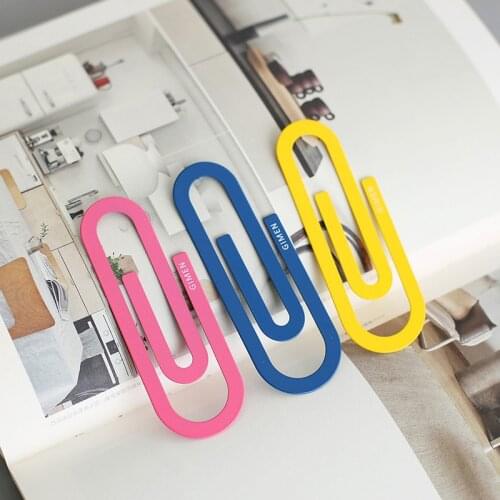 2 pcs/Set Cute Colored Paper Clips Metal Kawaii Big Bookmark Office School Supplies Creative Stationery Book Clip For Students