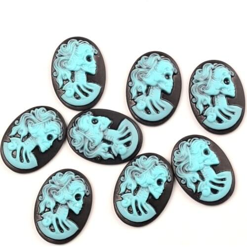 20Pcs Black Flatback Blue Skull Resin Decoration Crafts Beads Flatback Cabochon Scrapbook DIY Embellishments Accessories