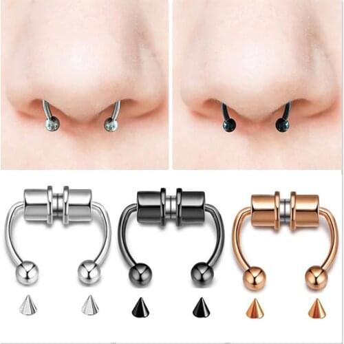 2021 Fake Piercing Nose Ring Alloy Nose Piercing Hoop Septum Rings For Women Body Jewelry Gifts Fashion Magnetic Fake Piercing
