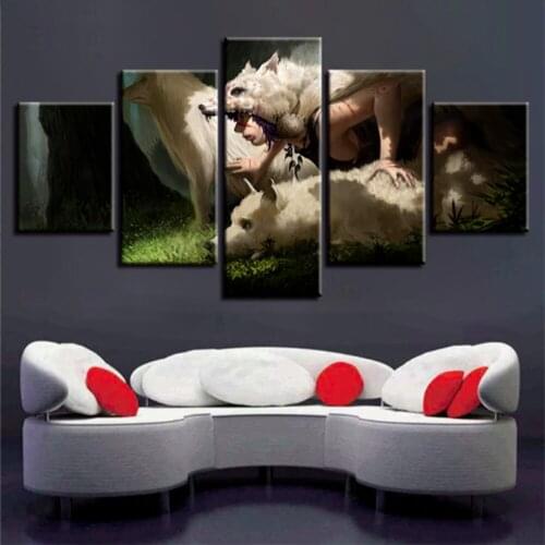 5 Piece Wall Art Canvas Anime Manga White Wolf King Pictures Figure Posters Home Living Room The Wall Decoration Paintings