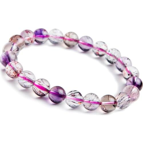 9mm Natural Super Seven Rutilated Quartz Crystal Stretch Bracelets For Women Femme Charm Round Bead Bracelet Melody Stone