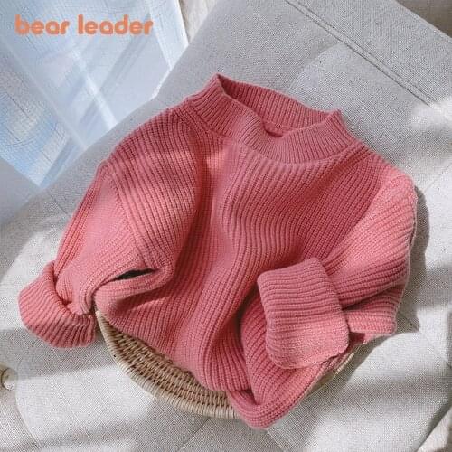 Bear Leader Autumn Kids Girls Casual Sweaters 2021 New Fashion Kids Baby Knitted Clothes Solid color Sweet Knitwear Tops 0-6Y