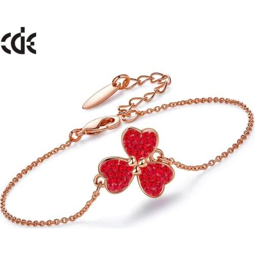 CDE Women Gold Bracelet Femme Embellished with crystals from Swarovski Clover Women Rose Gold Chain Bracelet Plant Jewelry