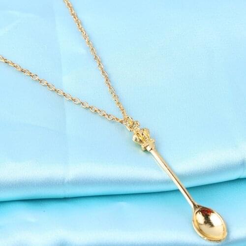 King Queen Crown Mini Tea Spoon Gold Silver Plated Pendant Necklace Women Dress Brand Jewelry